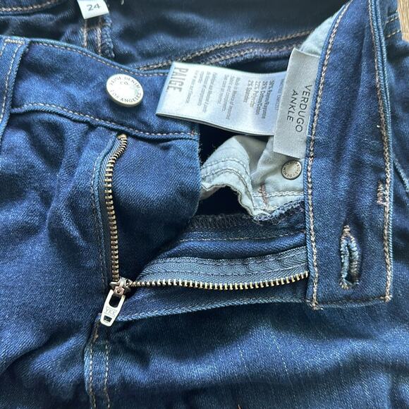 PAIGE Verdugo Ankle Binx Skinny Mid Rise Dark Wash Jeans Sz 24 (00) 27" - Picture 4 of 7